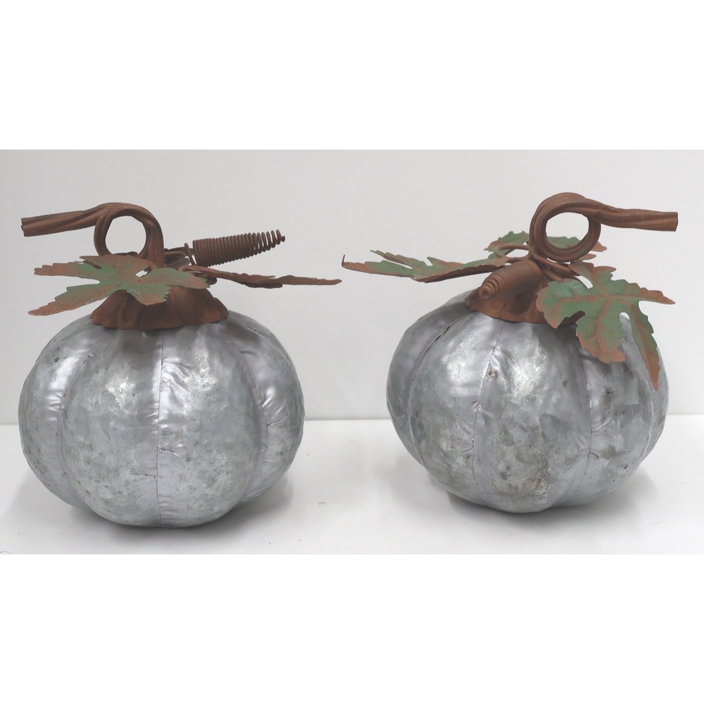 Unbranded Metal Pumpkin Decor Unisex Small Silver Excellent Galvanized Set of 2